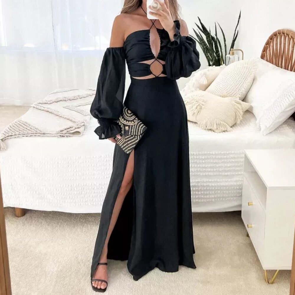 Black Long Sleeve Maxi Dress XS Petal & Pup